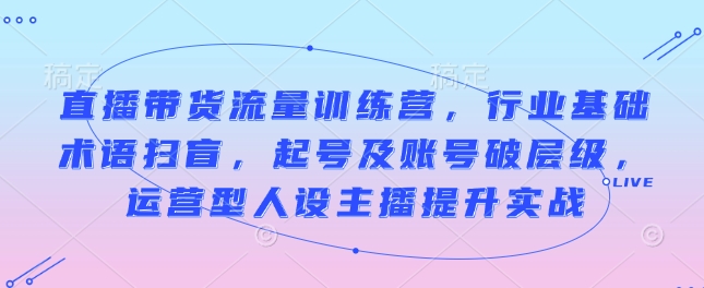 直播带货流量训练营，行业基础术语扫盲，起号及账号破层级，运营型人设主播提升实战-不二学院