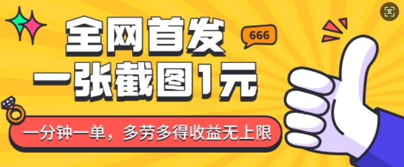 全网首发，一张截图1块钱，一分钟一单，多劳多得，收益无上限-不二学院