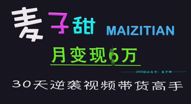 麦子甜30天逆袭视频带货高手，单月变现6W加特训营-不二学院