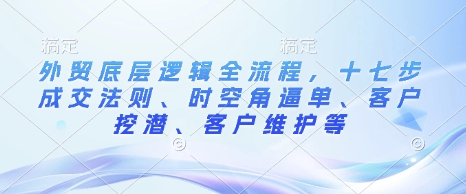 外贸底层逻辑全流程，十七步成交法则、时空角逼单、客户挖潜、客户维护等-不二学院