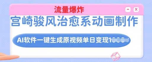 宫崎骏风治愈系动画制作，AI软件一键生成原创视频流量爆炸，单日变现多张，详细实操流程-不二学院