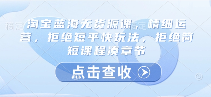 淘宝蓝海无货源课，精细运营，拒绝短平快玩法，拒绝简短课程凑章节-不二学院