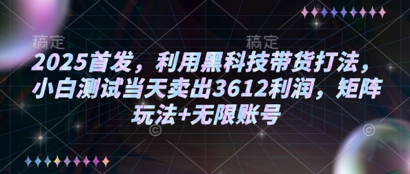 2025首发，利用黑科技带货打法，小白测试当天卖出3612利润，矩阵玩法+无限账号【揭秘】-不二学院