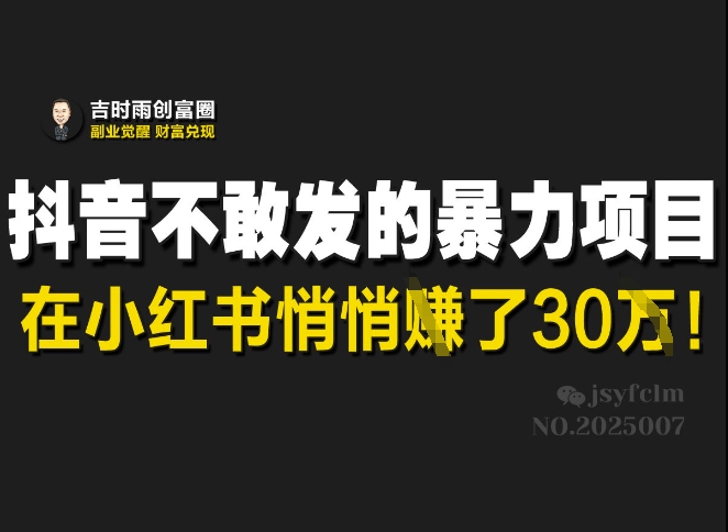 抖音不敢发的暴利项目，在小红书悄悄挣了30W-不二学院