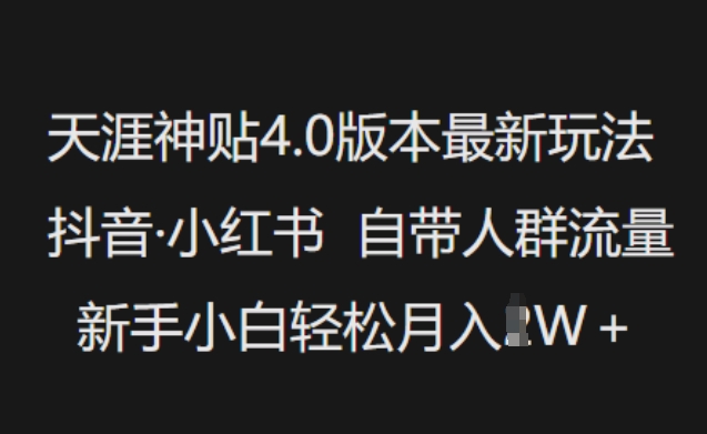 天涯神贴4.0版本最新玩法，抖音·小红书自带人群流量，新手小白轻松月入过W-不二学院