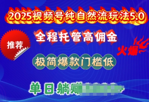 2025视频号纯自然流玩法5.0，全程托管高佣金，极简爆款门槛低，单日收益多张【揭秘】-不二学院