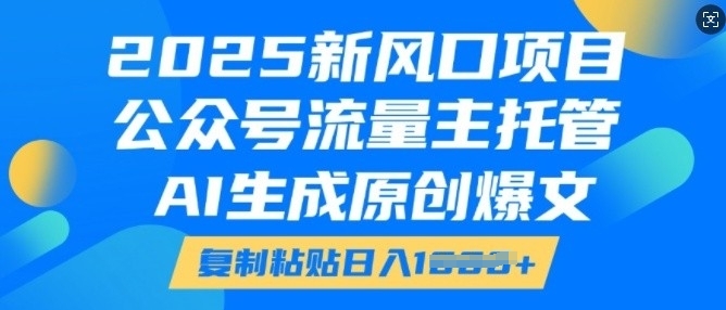 2025新风口项目，公众号流量主托管，AI生成原创爆文，复制粘贴日入多张-不二学院