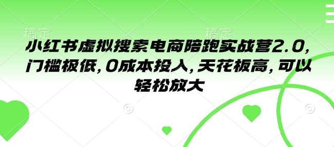小红书虚拟搜索电商陪跑实战营2.0，门槛极低，0成本投入，天花板高，可以轻松放大-不二学院