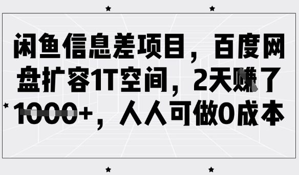 闲鱼信息差项目，百度网盘扩容1T空间，2天收益1k+，人人可做0成本-不二学院